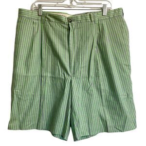 CHARLESTON KHAKIS Mens Bermuda Shorts Size 38 Green Purple Stripe Pleats…